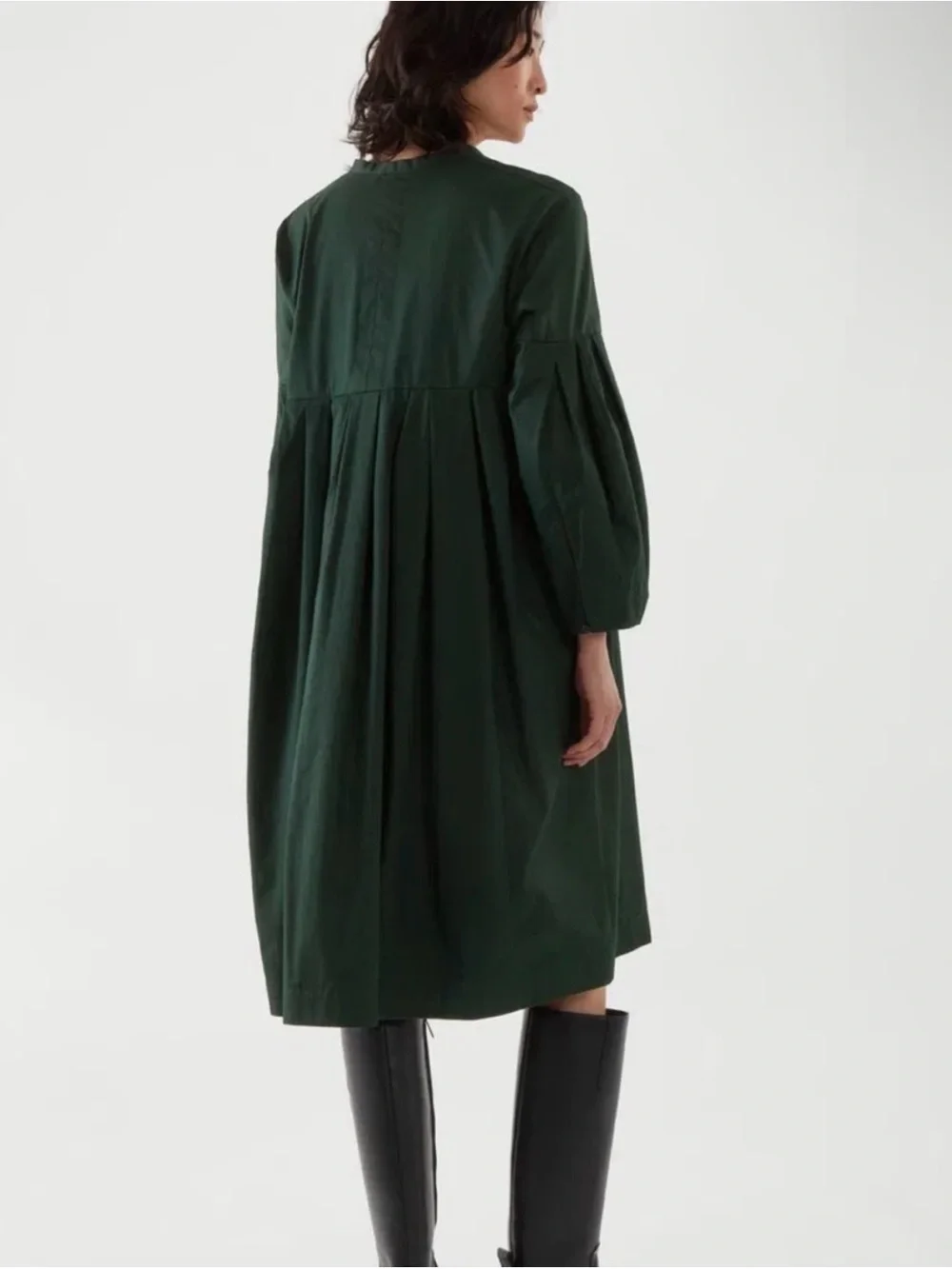 COS Forest Green Pleated-Sleeve Midi Dress - Picture 2 of 10